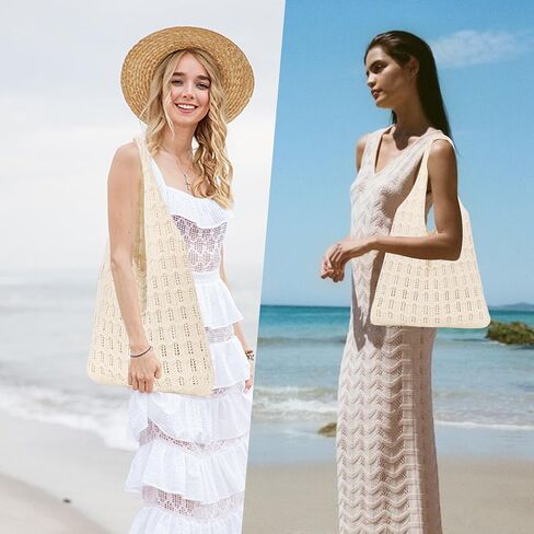 Crochet Beach Bag for Women, Beach Tote Bag for Summer Knit Mesh Shoulder Bag for Girls Travel Vacation Beach in Saudi Arabia