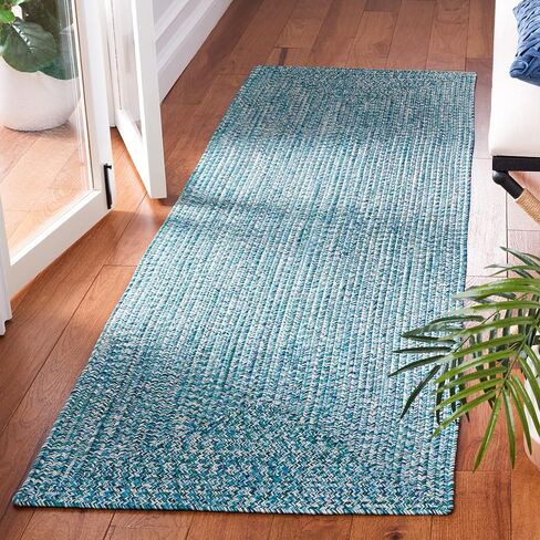 SAFAVIEH Braided Collection Runner Rug - 2'3" x 8', Black, Handmade Farmhouse, Ideal for High Traffic Areas in Living Room, Bedroom (BRA201Z) in Saudi Arabia