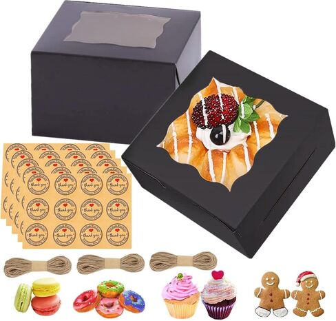 50 PCS 4 Inch Bakery Boxes with Window, Small Cookie Boxes 4x4x2.5 Inches Cake Boxes, Paper Treat Favor Boxes for Cupcakes Candy Chocolate Strawberries Muffins Donuts Dessert Pastry (Black) in Saudi Arabia