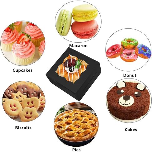 50 PCS 4 Inch Bakery Boxes with Window, Small Cookie Boxes 4x4x2.5 Inches Cake Boxes, Paper Treat Favor Boxes for Cupcakes Candy Chocolate Strawberries Muffins Donuts Dessert Pastry (Black) in Saudi Arabia