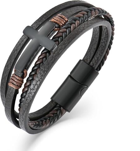 Mens Leather Cross Bracelet Multi-Layer Braided Faith Cross Bracelet for Religious Bangle Wristband Jewelry for Men Boys in Saudi Arabia