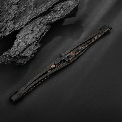 Mens Leather Cross Bracelet Multi-Layer Braided Faith Cross Bracelet for Religious Bangle Wristband Jewelry for Men Boys in Saudi Arabia