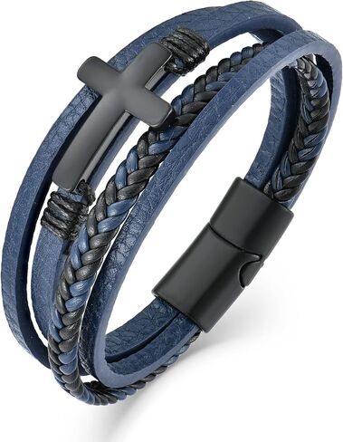 Mens Leather Cross Bracelet Multi-Layer Braided Faith Cross Bracelet for Religious Bangle Wristband Jewelry for Men Boys in Saudi Arabia