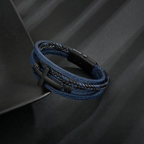 Mens Leather Cross Bracelet Multi-Layer Braided Faith Cross Bracelet for Religious Bangle Wristband Jewelry for Men Boys in Saudi Arabia