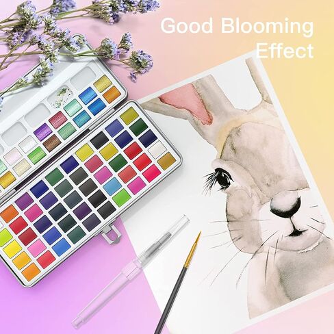 مجموعة ألوان مائية مكونة من 72 لونًا من Keep Smiling مع قلم فرشاة محمول بألوان مائية ومستلزمات فنية احترافية صندوق معدني in Saudi Arabia