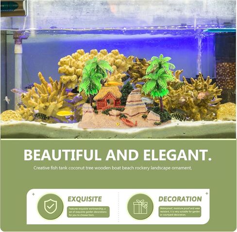 POPETPOP 1PC Aquarium Decorate Aquarium Decoration Fish Tank Decor Boat Decorations Romantic Beach Coconut Tree Wooden House Fish Tank Decorations Fish Tank Ornaments in Saudi Arabia