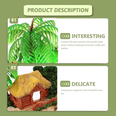 POPETPOP 1PC Aquarium Decorate Aquarium Decoration Fish Tank Decor Boat Decorations Romantic Beach Coconut Tree Wooden House Fish Tank Decorations Fish Tank Ornaments in Saudi Arabia