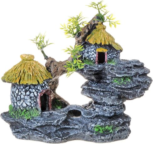 Saim Aquarium Decorations Old Straw Stone House Landscaping,Resin Tree House Stone Rock Landscape Cave Fish Tank Ornament in Saudi Arabia