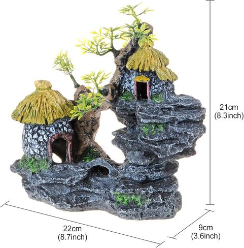 Saim Aquarium Decorations Old Straw Stone House Landscaping,Resin Tree House Stone Rock Landscape Cave Fish Tank Ornament in Saudi Arabia