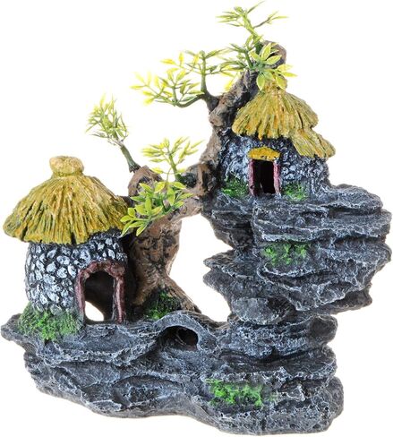Saim Aquarium Decorations Old Straw Stone House Landscaping,Resin Tree House Stone Rock Landscape Cave Fish Tank Ornament in Saudi Arabia