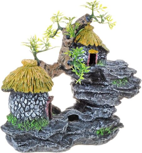 Saim Aquarium Decorations Old Straw Stone House Landscaping,Resin Tree House Stone Rock Landscape Cave Fish Tank Ornament in Saudi Arabia