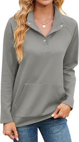 Womens Button Down Sweatshirts - Fashion Pullovers Shirts Tops with Casual Long Sleeve & Big Pocket Design in Saudi Arabia