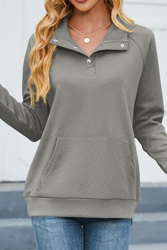Womens Button Down Sweatshirts - Fashion Pullovers Shirts Tops with Casual Long Sleeve & Big Pocket Design in Saudi Arabia
