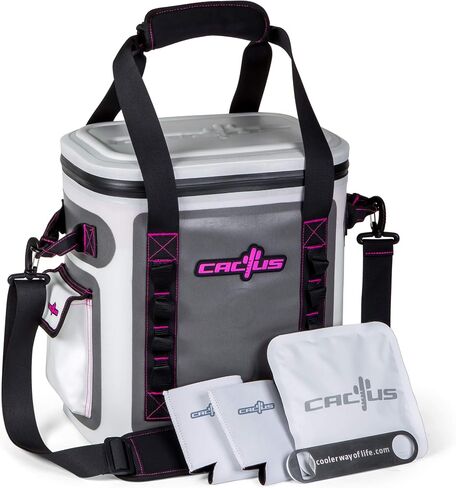 CACTUS Mojave 23 Party Kit - Insulated Soft Cooler/Non-Permeable/Long Lasting Cold Tech + Free Bonus Items: Soft Cold Pack, Neo Drink Holders, Stainless Opener w/Magnetic Front Panel (Cosmo Pink) in Saudi Arabia