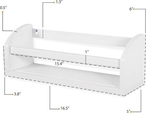 Wallniture Lissa Wall Shelf 17" Wood Wall Mounted White Bookshelf for Nursery Wall Decor, Kids Storage Organizer in Saudi Arabia