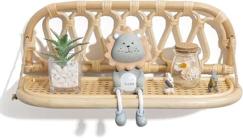 أرفف الحائط رف الروطان 16.5 بوصة ديكور حائط بوهو مصنوع يدويًا ديكور ريفي عائم للحمام وغرفة نوم الحضانة، رفوف تخزين خشبية وخشبية مثبتة على الحائط، أرفف معلقة in Kuwait