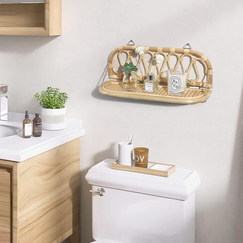 أرفف الحائط رف الروطان 16.5 بوصة ديكور حائط بوهو مصنوع يدويًا ديكور ريفي عائم للحمام وغرفة نوم الحضانة، رفوف تخزين خشبية وخشبية مثبتة على الحائط، أرفف معلقة in Kuwait