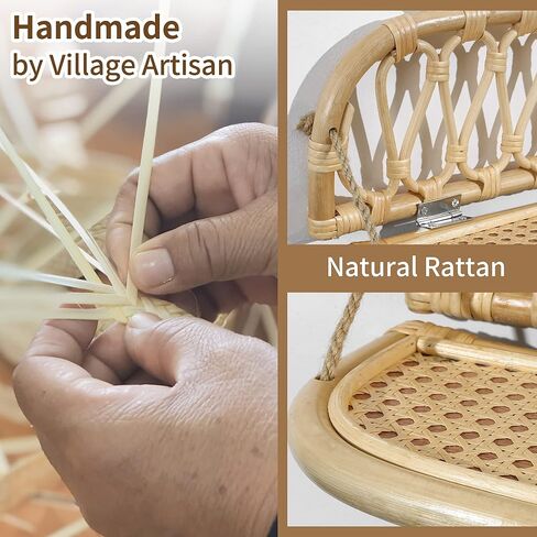 أرفف الحائط رف الروطان 16.5 بوصة ديكور حائط بوهو مصنوع يدويًا ديكور ريفي عائم للحمام وغرفة نوم الحضانة، رفوف تخزين خشبية وخشبية مثبتة على الحائط، أرفف معلقة in Kuwait