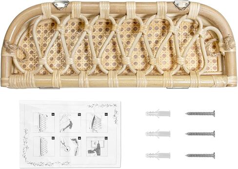 أرفف الحائط رف الروطان 16.5 بوصة ديكور حائط بوهو مصنوع يدويًا ديكور ريفي عائم للحمام وغرفة نوم الحضانة، رفوف تخزين خشبية وخشبية مثبتة على الحائط، أرفف معلقة in Kuwait