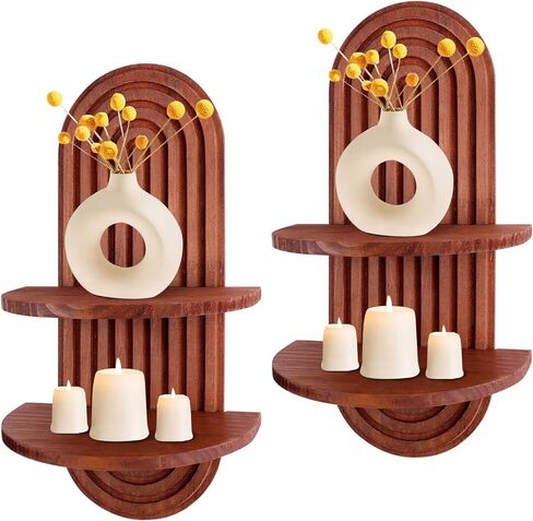 2 Pieces Boho Arch Shelves, Mid Century Shelves, Decorative Bohemian Rainbow Hanging Shelves for Bathroom, Bedroom, Kitchen, Living Room, Laundry Room (Brown) in Saudi Arabia