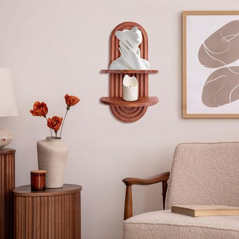 2 Pieces Boho Arch Shelves, Mid Century Shelves, Decorative Bohemian Rainbow Hanging Shelves for Bathroom, Bedroom, Kitchen, Living Room, Laundry Room (Brown) in Saudi Arabia
