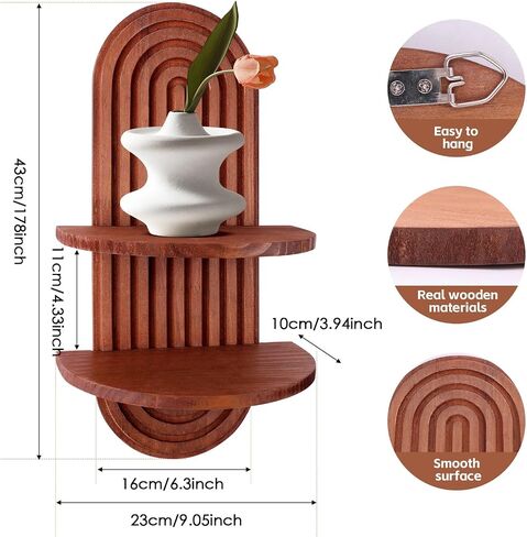 2 Pieces Boho Arch Shelves, Mid Century Shelves, Decorative Bohemian Rainbow Hanging Shelves for Bathroom, Bedroom, Kitchen, Living Room, Laundry Room (Brown) in Saudi Arabia
