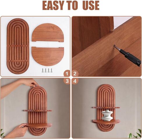 2 Pieces Boho Arch Shelves, Mid Century Shelves, Decorative Bohemian Rainbow Hanging Shelves for Bathroom, Bedroom, Kitchen, Living Room, Laundry Room (Brown) in Saudi Arabia