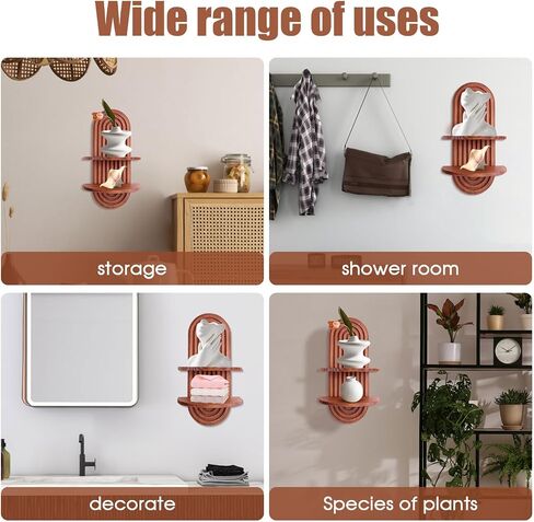 2 Pieces Boho Arch Shelves, Mid Century Shelves, Decorative Bohemian Rainbow Hanging Shelves for Bathroom, Bedroom, Kitchen, Living Room, Laundry Room (Brown) in Saudi Arabia