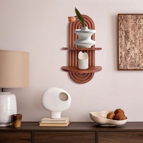 2 Pieces Boho Arch Shelves, Mid Century Shelves, Decorative Bohemian Rainbow Hanging Shelves for Bathroom, Bedroom, Kitchen, Living Room, Laundry Room (Brown) in Saudi Arabia