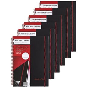 CASE OF 6 Black n' Red Twin Wirebound Notebook, Poly Cover, 11.75 x 8.25 Inches, Black, 70 sheets (E67008)