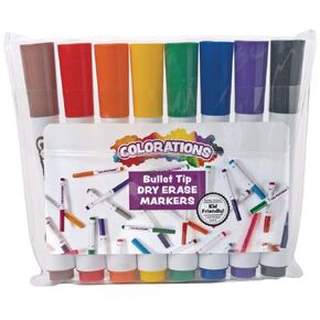 Colorations® Low-Odor Color Dry Erase Bullet Tip Markers, Set of 8 Colors, For Use on Whiteboards, Glass, and Non-porous Surfaces, Easy to Grip & Use, Ideal for School, Home, or Office Use