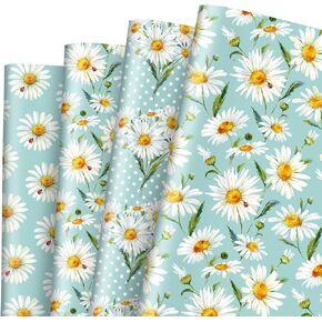 AnyDesign 12 Sheet Daisy Wrapping Paper Watercolor Floral Gift Wrap Paper Bulk Decorative Art Paper Folded Flat for Spring Birthday Party DIY Crafts Supplies, 19.7 x 27.6 Inch