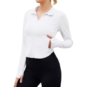Womens Full Zip Athletic Jacket Running Track Jacket With Zipper Pockets Slim Fit Sports Top with Thumb Holes UPF50+ UV