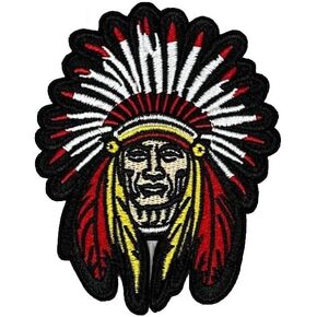 3.5" Native American Iron On Patch - Embroidered Western American Indian Motorcycle Applique Appliques Iron On Sew On Patches for Holes, Clothing, Jeans, Hat, Backpacks, Clothes - Indian Chief Patch