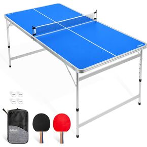 GoSports 6 x 3 ft Mid-Size Table Tennis Table Set with Adjustable Height - Green or Blue