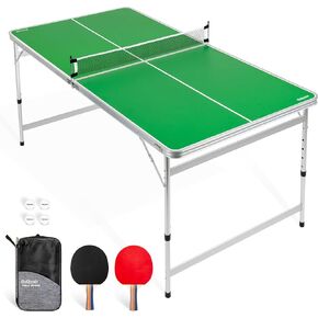 GoSports 6 x 3 ft Mid-Size Table Tennis Table Set with Adjustable Height - Green or Blue