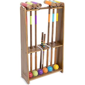 GoSports Premium Wood Stained Six Player Croquet Set with Handcrafted Wooden Stand, Medium