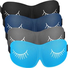 4 Pcs Sleep Mask 3D Contoured Eye Mask Light Blocking Adjustable Strap Blackout Blindfold Sleeping Eye Cover Eyelash Mask Soft for Women Men Travel Nap Night Shift