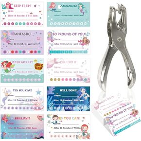 بطاقات لكمة على شكل حورية البحر مع ثقب، 200 قطعة من جوائز حوافز سلوك الأطفال للفتيات والأطفال والمدرسين، رائعة للاستخدام في المنزل والفصول الدراسية وبطاقة ولاء الأعمال in Kuwait