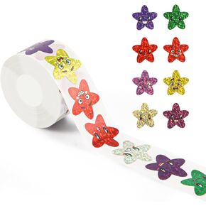 500pcs Smiling Star Stickers, 1in Self Adhesive Small Star Stickers Glitter Star Stickers Roll for Kids Reward Children Incentive Chart Classroom Teacher Supplies Wall Decoration