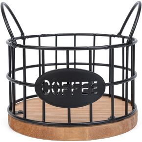 Coffee Pod Holder for Counter, K Cup Holders Coffee Pods Storage Organizer,Large Capacity Coffee Bar Basket with Wooden Base for Kitchen Office Desktop (Black)