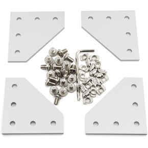 10PCS/Set Corner Bracket Plate with 50PCS M5x8mm Screws and 50PCS M5 T Nuts, 5-Hole Tee Outside Joining Plate for 2020 Series Aluminum Profile 3D Printer Frame (Black L-10 with Screw)