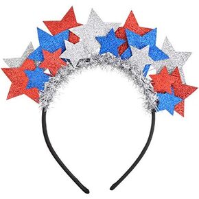 LUX ACCESSORIES Glittery Red Blue Silver Stars July 4th Independence Day Celebration Tinsel Foil Black Costume Headband