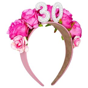 30st Birthday Floral Crown Birthday Girl Headband Adorable 30th Birthday Decorations 30th Birthday Decorations for Her Headband for Birthday Celebrations 30st Birthday Party Supplies (Hot Pink)