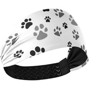 Black Gray Dog Paw Print Headband for Women, Elastic Headwraps Hair Band Sweatband