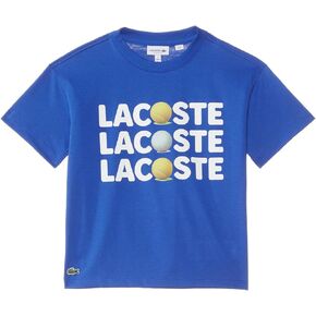 تي شيرت Lacoste بأكمام قصيرة ورقبة دائرية مع رسم بكلمات كبيرة + كرة تنس