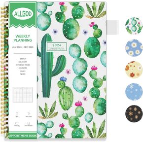 ALLGOD Appointment Book 2024 Weekly & Monthly Planner 8.5"x11", Large Schedule Planner 2024 Daily Hourly Planner Appointment with Spiral Bound, 15 Minute Increments, Tabs, Pocket, Blue Daisy
