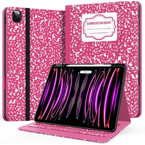 Case for New iPad Pro 12.9 inch 6th/5th/4th/3rd generation 2022/2021/2020/2018, 12.9 ipad Pro Leather Protective Cover 6/5/4/3 Gen with Pencil Holder, Auto Wake/Sleep, Composition Book Black
