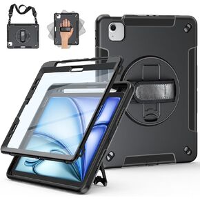 Miesherk Case for iPad Air 11 Inch M2 2024 (6th Generation), iPad Air 4th/5th Generation Case 10.9 Inch with Built-in Screen Protector, 360° Rotating Stand, Pencil Holder, Adjustable Shoulder Strap