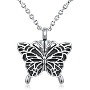 Now She Flies with Butterfly Cremation Urn Necklace for Ashes Stainless Steel Animal Memorial Urn Pendant Keepsake Gift